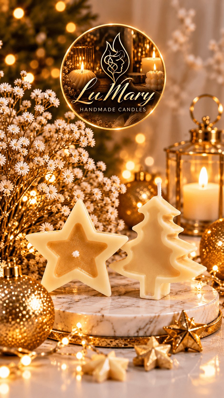 Коледен комплект свещи „Звезда и Елха“ – 2 бр. | LuMary Handmade Candles