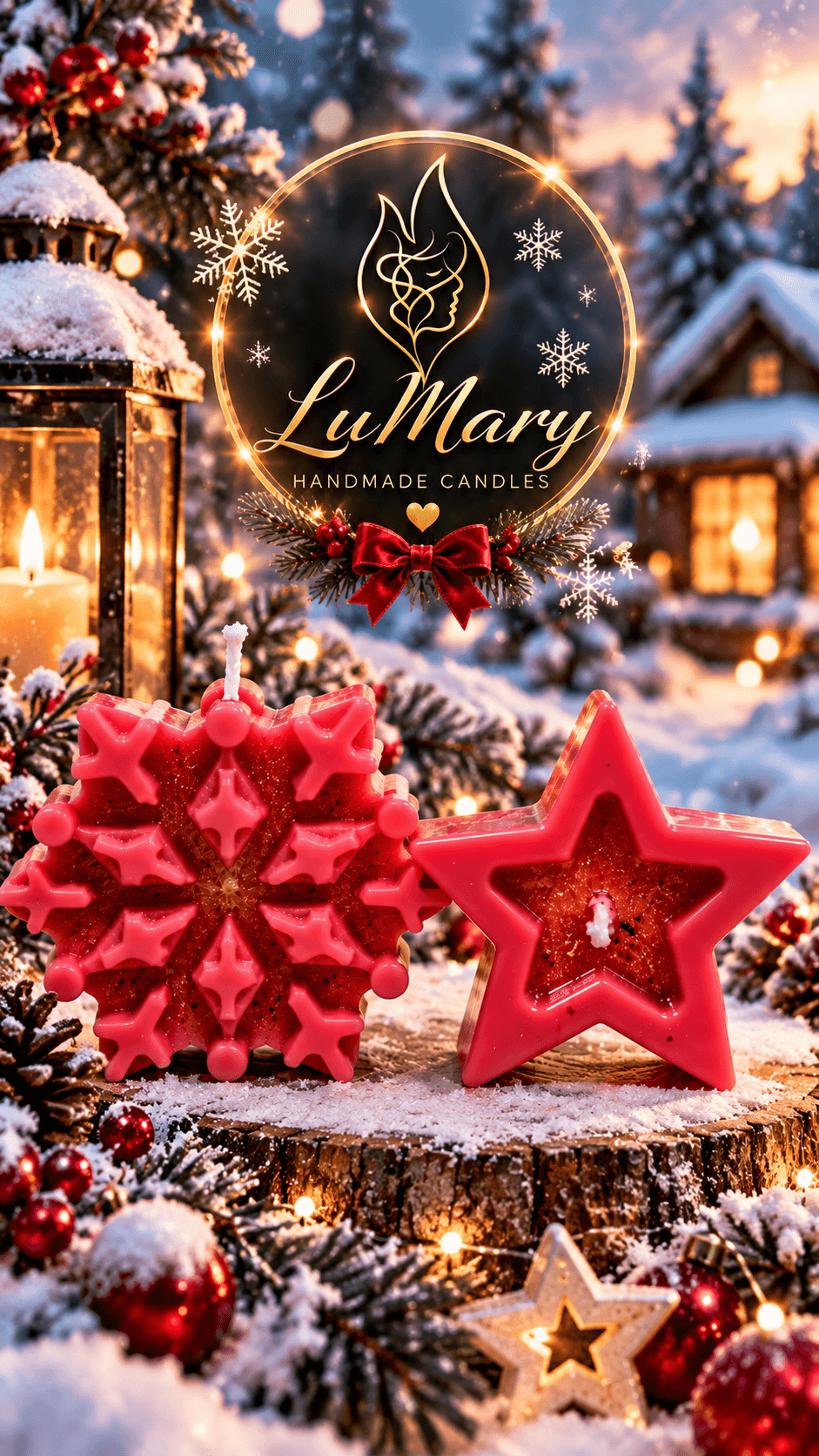 Коледен комплект свещи „Звезда и Елха“ – 2 бр. | LuMary Handmade Candles